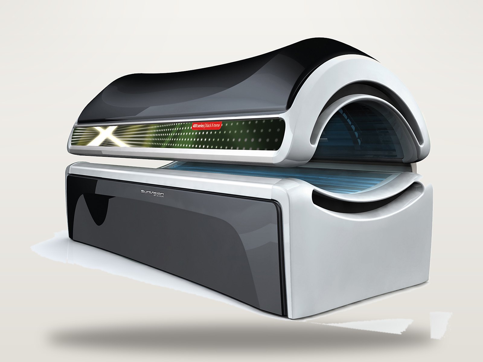 Alisun Sunvision 400 zonnebank in zwart, mechanisch ontwikkeld door BOE